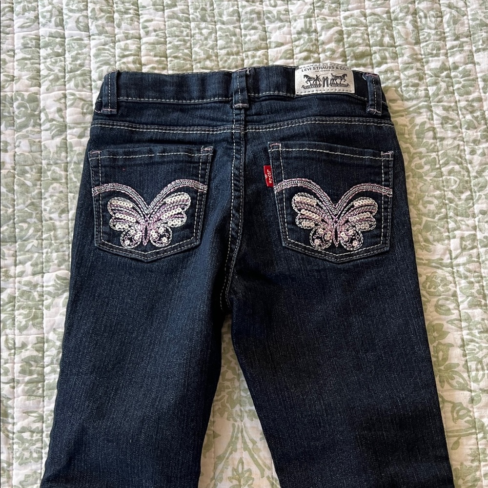 Levi's Dark Blue Bootcut Jeans with Sequin Butterfly Pockets